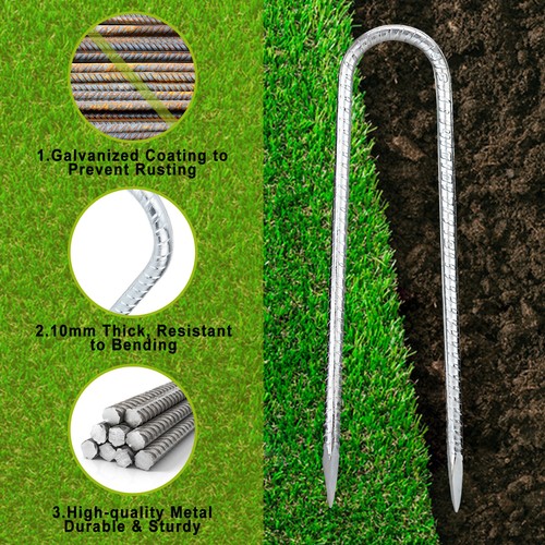 4-100 X Galvanized Rebar Stakes Heavy Duty U Hook Metal Tent Pegs Ground Anchor - Picture 4 of 32