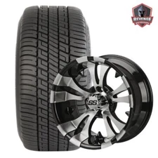 12" Warlock Machined Black Golf Cart Wheels and Tires Combo (205/30-12) Set of 4