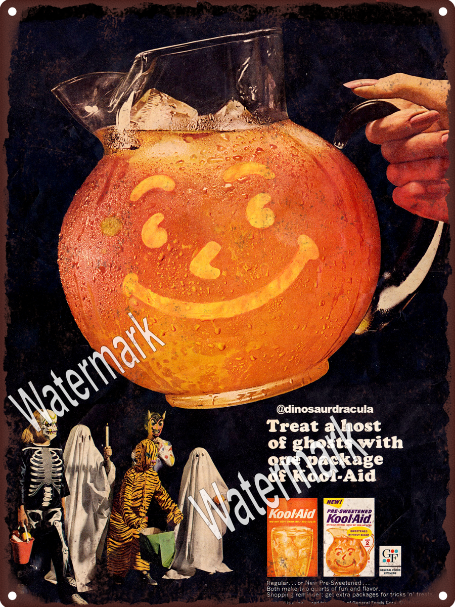 GHOST EXPOD 1st EDITION　廃盤アルミホーン付き 1962 Halloween Themed Kool-Aid Ghost Costumes Skeleton Metal Sign