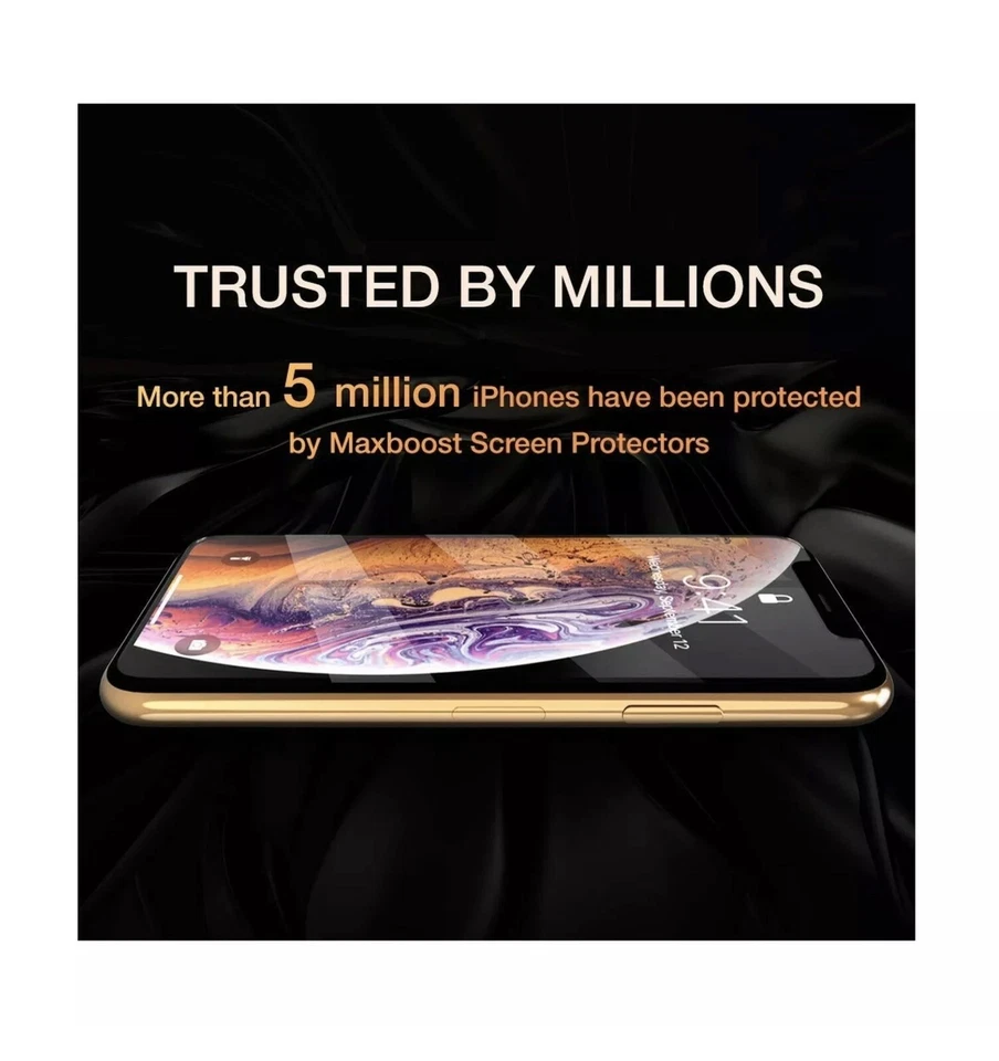 Paquete de 3 protectores de pantalla Maxboost transparentes para Apple iPhone Xs, X, vidrio templado Foto 3 de 4