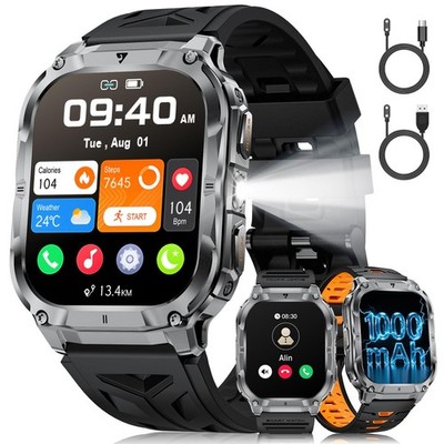2.0'' Military Smart Watch for Men with Flashlight, Make/Answer Calls, 1000mAh...