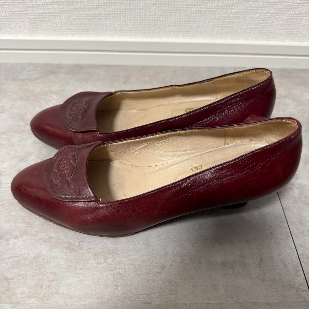 【美品‼️】CHANEL シャネル　ヒールローファー　ワインレッド Chanel Heeled Loafers Shoes Wine Red Bordeaux Size 35 US