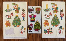 VTG 1980 Christmas Sticker Lot Current Inc Puffy Stickers Tree Snowman Santa