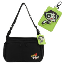 THE POWERPUFF GIRLS Shoulder Bag Crossbody Black w/ Buttercup IC Pass Case Japan