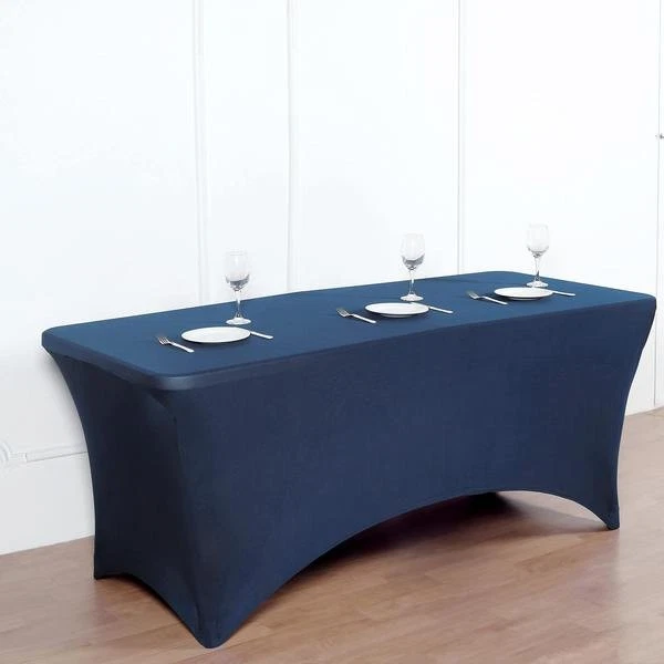 Navy Blue 8 ft RECTANGLE SPANDEX STRETCH TABLE COVER Fitted Tablecloth Wedding - Image 2 of 4