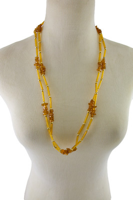 Vintage EXPRESS Handmade in Italy Yellow Brown Faux Amber Long Plastic Necklace