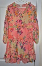 River Island Floral Chiffon Dress Size 8 Ruffle Tiered Summer Dress Fun Print