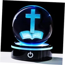  3.14In 3D Crystal Cross Ball Figurine with Colorful Light Bible and Cross