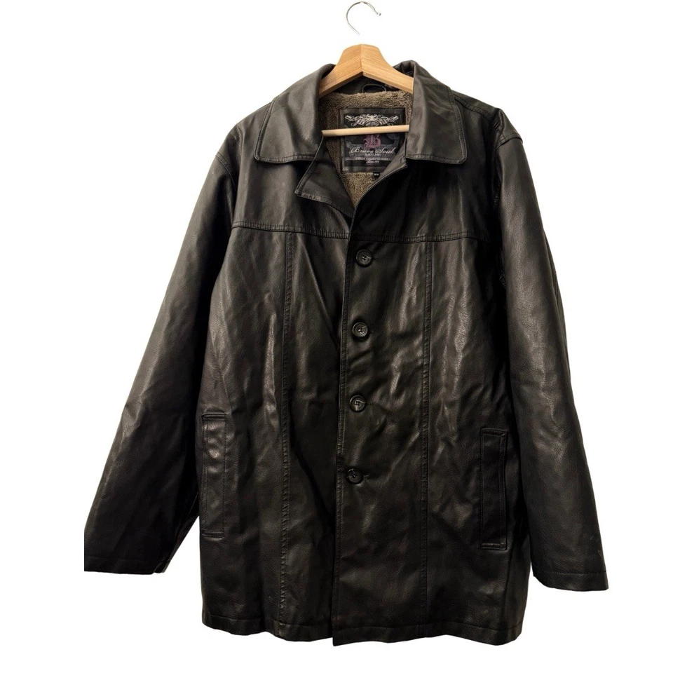 Vintage Brave Soul Men’s Black Leather Jacket, Size XL Fuzzy Lined Coat - Image 3 of 4