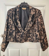 NWOT KASPER Brown Black Jacquard Sequin Trim Short Blazer Jacket Sz 24W - L@@K!