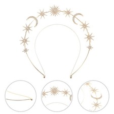 Lightweight Golden Moon Star Crown Headpiece for Womens Party and Ball
