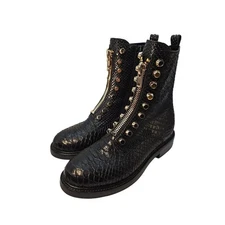 Jeffrey Campbell Tonette Black Snake Embellished Block Chunky Heel Combat Boots