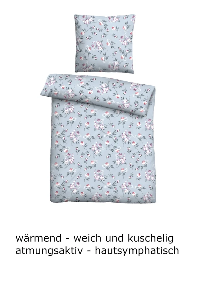 Castell Biber Bettwäsche kuschelig wärmend 4tlg 135x200 cm Blumen hellblau bunt - Bild 3 von 4