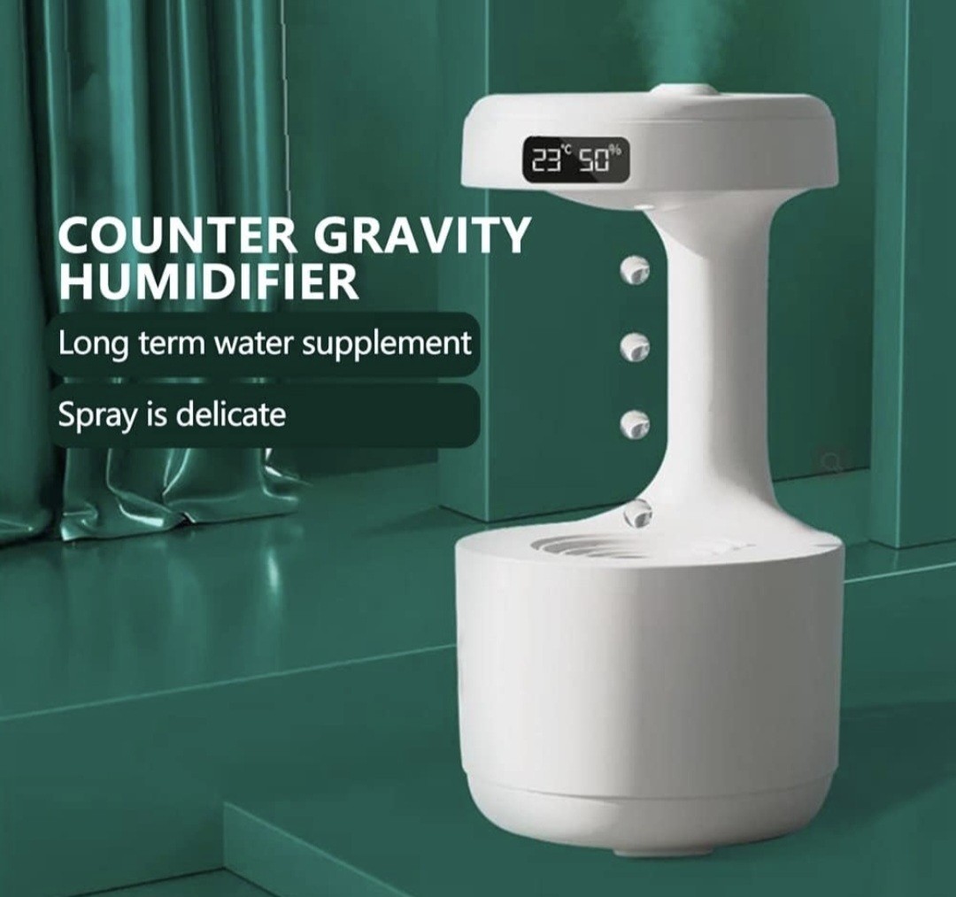 Ultrasonic Anti-Gravity Humidifier 600ML Air Purifier With LED Clock White Quiet