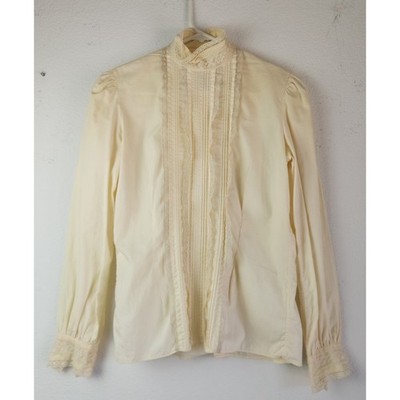 Vintage Pierre Cardin Blouse Lace Yellow/Cream Size 6 Long Sleeve High Neck