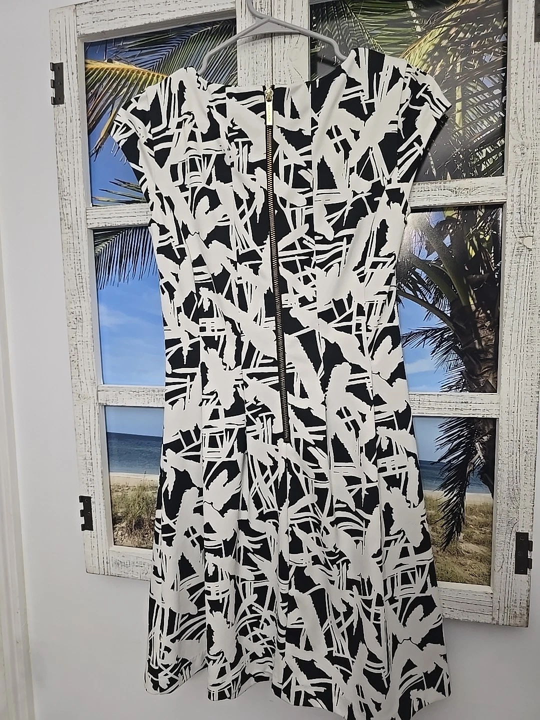 Abito donna Michael Kors tg 0 nero bianco stampa maniche corte elasticizzato aline