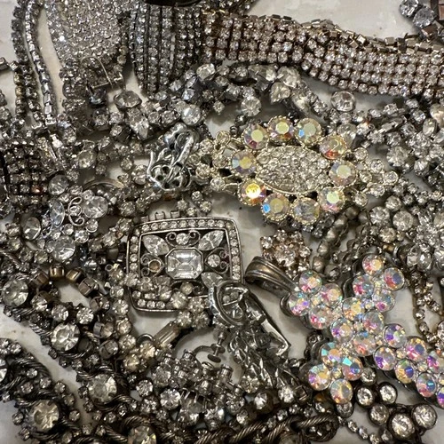 Vintage Costume Jewelry Aurora Borealis Rhinestone Harvest Recovery Repair Craft