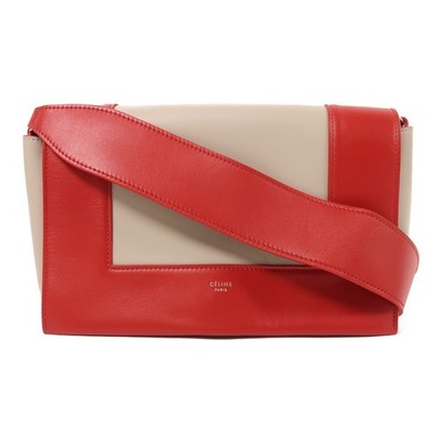 *15%OFF* CELINE SHW Frame Shoulder Bag Calfskin Leather Red Grey