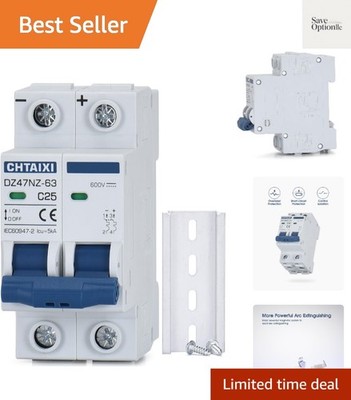 DC Miniature Circuit Breaker, 2 Pole 600V 25 Amp | DIN Rail Mount Isolator fo...