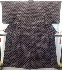 Japanese Vintage Kimono Cotton Black Komon Traditional Authentic Length 60 in