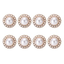 8Pcs Rhinestone Faux Pearl Buttons 22mm / 0.87" Fashion Vintage Button Gold