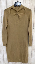 Michael Michael Kors Womens Cutout Sweater Dress M Gold Metallic Mock Neck Knit