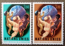 UN GENEVA	#43-44 MNH 1974 population set. 1.40 Swiss Francs face = $1.75 US$