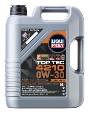 For LIQUI MOLY 21605 ENGINE OIL 0W-30 5L TOP TEC 4210 ACEA C3 Porsche C30 VW 50