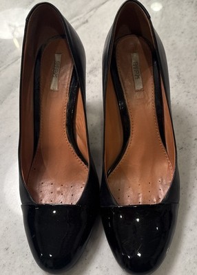 Geox Respira Ladies Black Cap Toe  Leather Pump Shoes 38.5 Italian Made Slip On