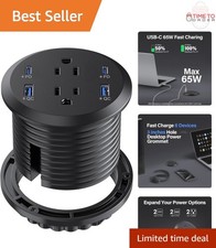 Desktop Power Grommet 65W USB C Recessed Outlet 2 Outlets 4 USB Ports
