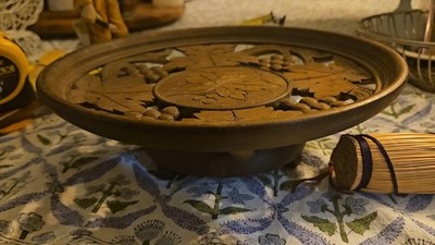 Vintage Carved Music Box Pedestal Bowl Black Forest O Maeder Lucerne Switzerland
