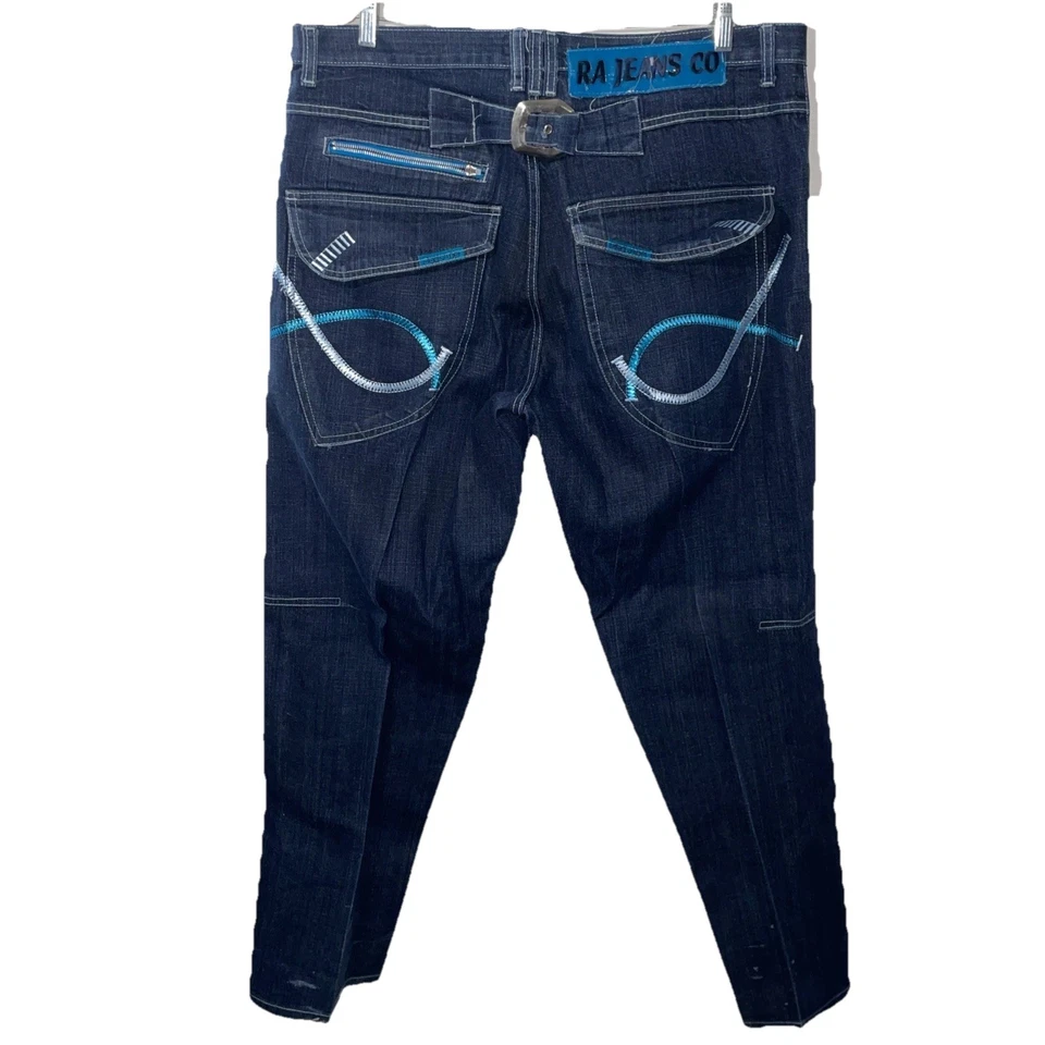 Pantalones de mezclilla vintage Y2K Red Ape bordado logotipo holgados hip hop skater para hombre talla 40x32 Foto 2 de 4