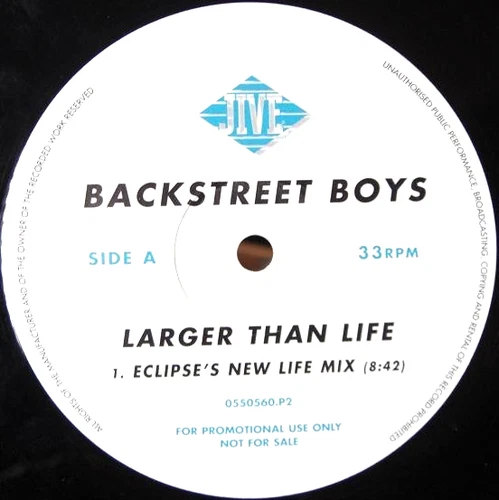 BACKSTREET BOYS - LARGER THAN LIFE - DANCE MIXES - 12" VINYL RECORD - 90S DJ