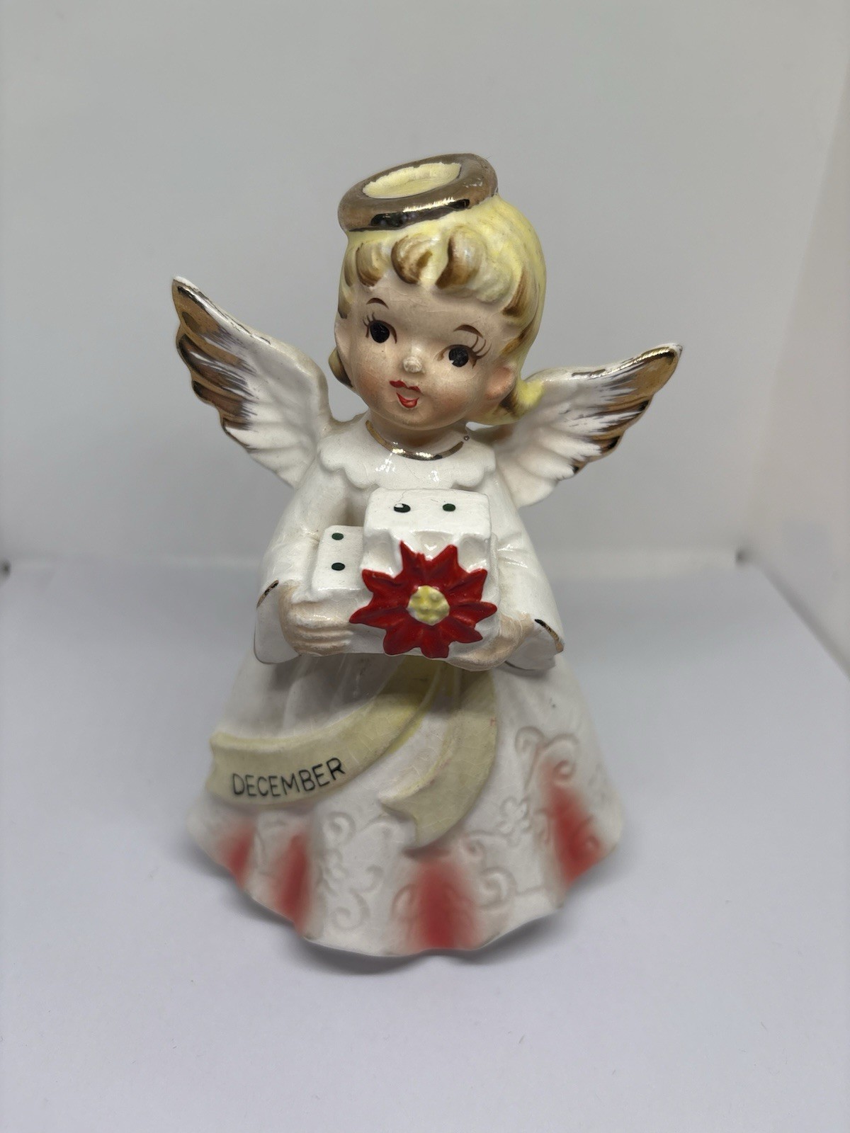 Vintage December Angel Floral Birthday Girl Figurine