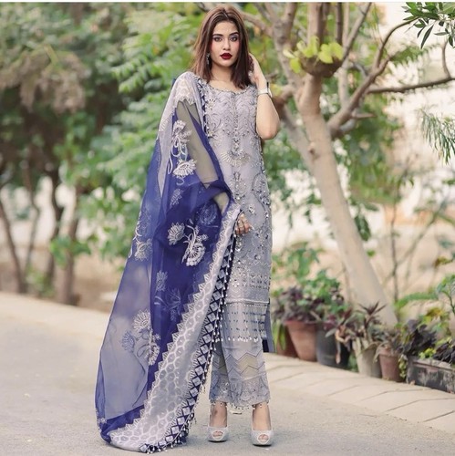 Pakistani Designer Salwar Kameez Fully Embroidered Chiffon M Dress Partywear