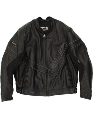 VANUCCI Mens Motorcycle Graphic Biker Jacket UK 40 Large Black Leather AP10