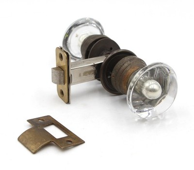 Antique Mercury Bullet Glass Brass Passage Door Knob Set