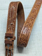 vintage TOOLED buckle belt 34 brown RANGER cowhide leather WESTERN floral scroll