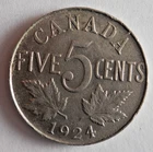 1924 CANADA 5 CENTS - Excellent Coin - Lot J29
