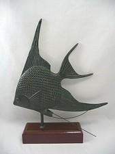 Metal Tropical Angel Fish on Stand 11.75" Decor Coastal Beach Ocean Angelfish