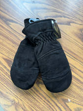 MEN'S DEERSKIN SUEDE LEATHER MITTEN WITH REMOVEABLE LINER, BLACK, M