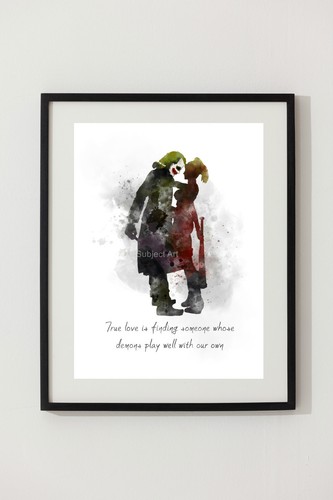 ART PRINT Harley Quinn And The Joker Quote illustration, Wall Art Gift - Picture 2 of 2