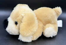 Vintage Walmart Plush Laying Down Puppy Dog Tan Beige Cream Black Nose 8"