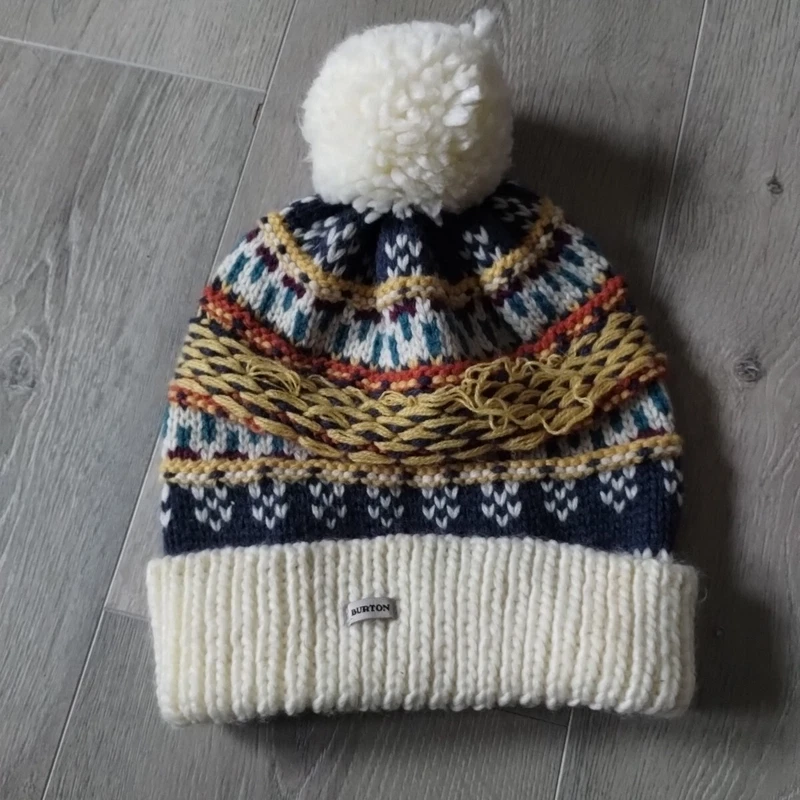 burton knit winter hat ski snowboard fair isle pom warm 