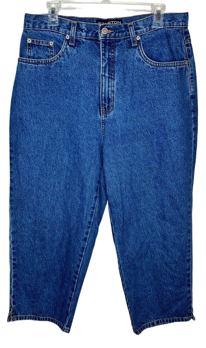 Vintage Halston Size 12 Capri Women's Blue Denim Cropped 90s Jeans