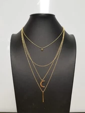 Sterling Forever Gold Tone Crescent Moon, Star, & Bar Multi Layer Necklace