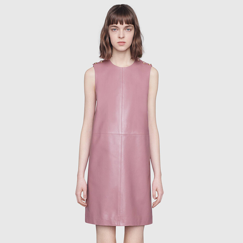 38 XS NEW $2,700 GUCCI Peony Blush Pink LEATHER Mod Retro Straight