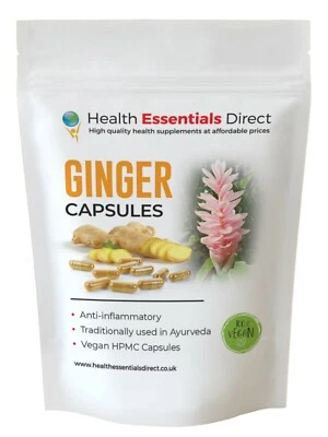 HEALTH ESSENTIALS DIRECT Pure Ginger Root Capsules - PURE - NO FILLERS (Nausea, Digestion, Vegan)