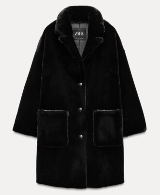 LONG FAUX FUR COAT ZW COLLECTION ZARA 3833/242/800 SIZE M