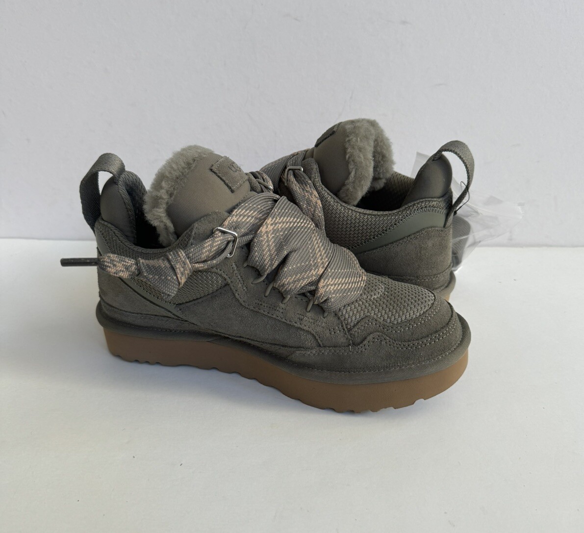 UGG LOWMEL MOSS GREEN SUEDE AND CANVAS ANKLE SNEAKER BOOTS